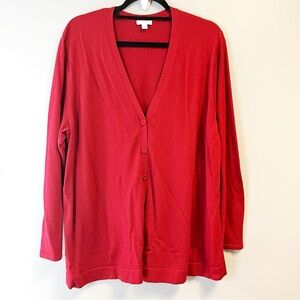 J. Jill Cardigan Longline 3 Button Red Knit Cardi Lagenlook Coastal Sz XLP GUC